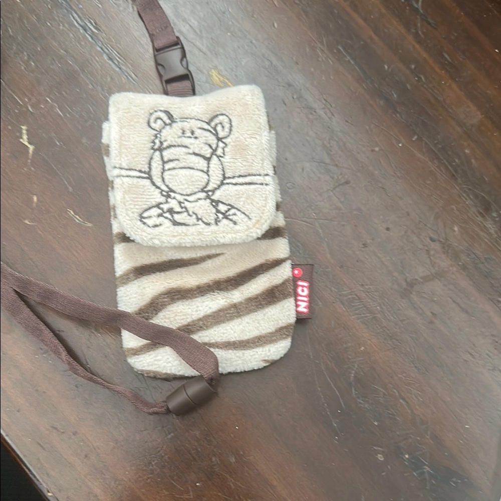 Kids Plush Zebra Pouch - Brown and Cream to hang around the neck